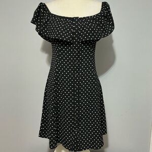 Gypsies and Moondust Off the shoulder button up polka dot dress size M